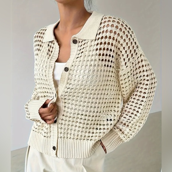 unbranded Sweaters - SALE, TODAY ONLT! PRICE FIRM! Cream Crochet Cardigan Button Front Knit Sweater